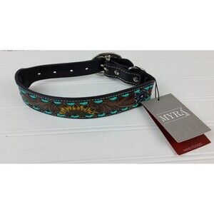 Myra Bag Hand Tooled Leather Western Painted Padded Dog Collar Size L